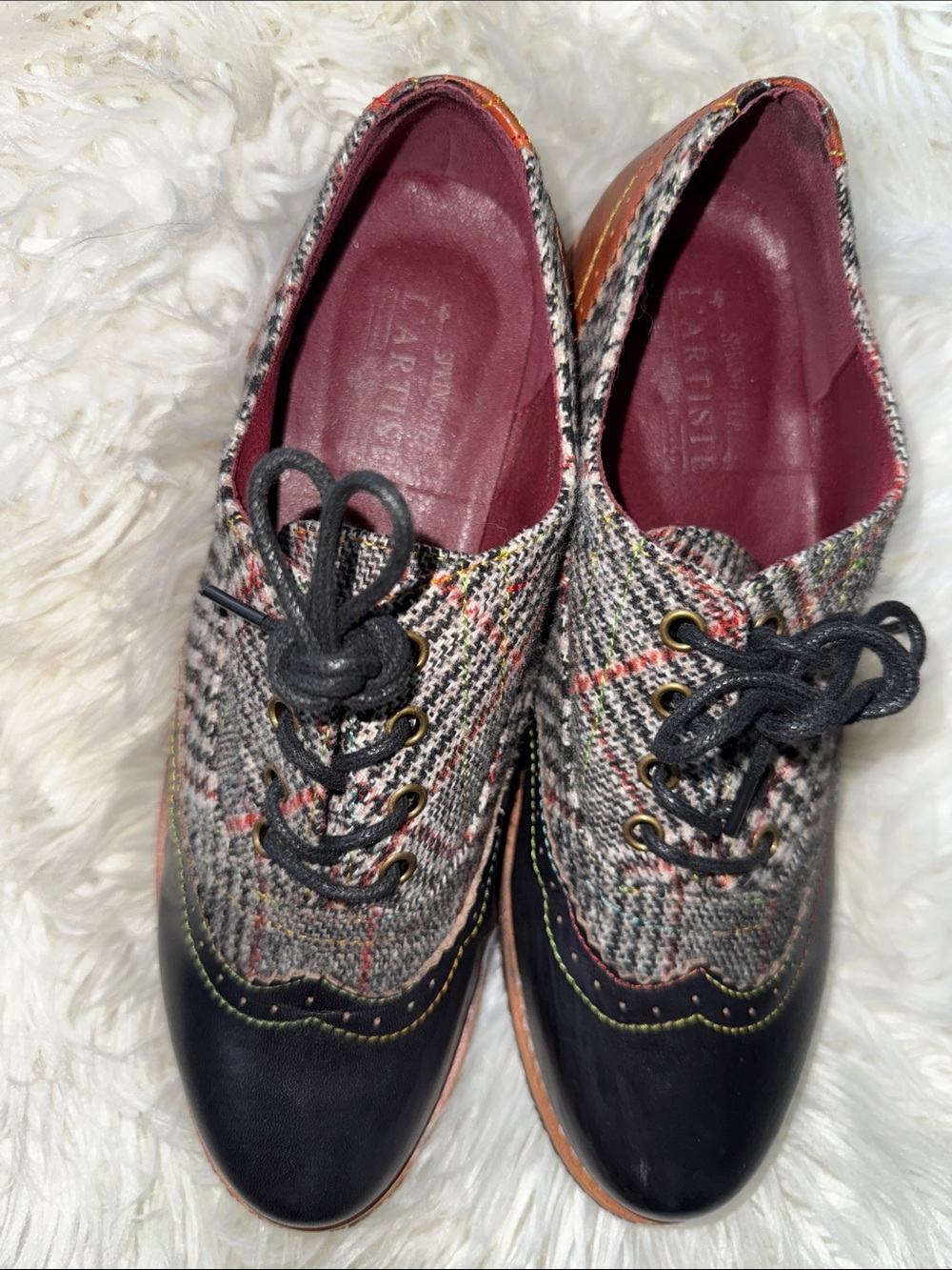 L’ARTISTE Multicolor Tweed with Black Leather Wingtip Oxfords - Picture 4 of 16